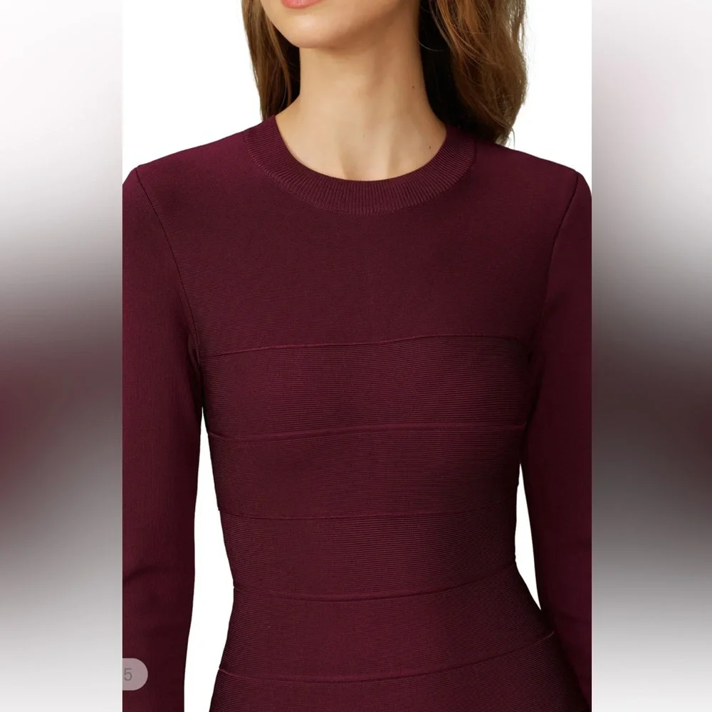 Herve Leger Paris Long Sleeve Bodycon Dress in Burgundy size M new - Picture 3 of 14